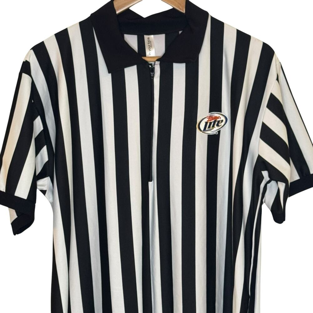 Miller Lite Beer Zip Up Collared Referee Uniform Bartender Shirt